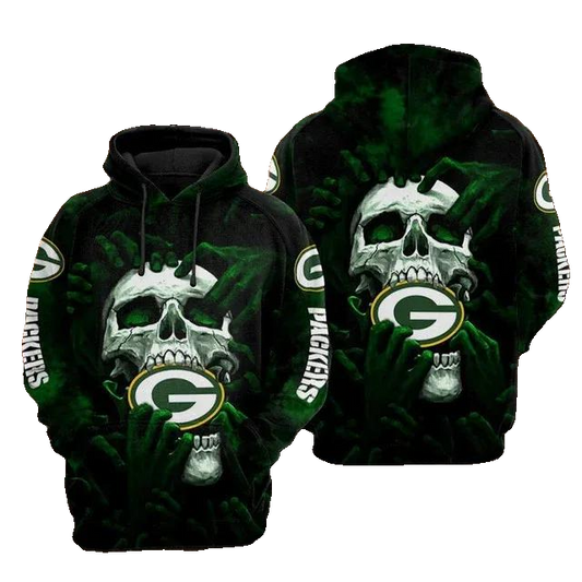 Green Bay Packers Skull NFL 3D All Over Print Hoodie -Moonbestprint