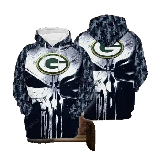 Green Bay Packers Skull Camo Pattern NFL 3D All Over Print Hoodie -Moonbestprint
