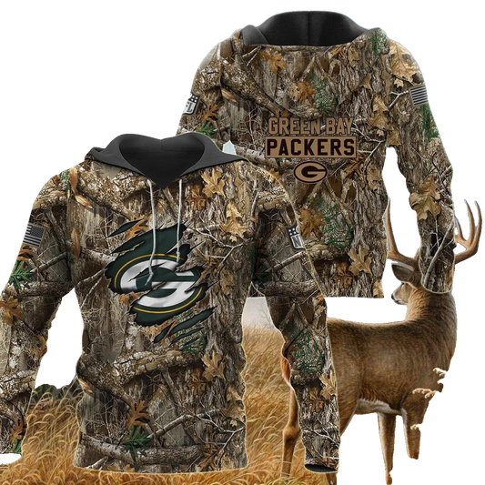 Green Bay Packers Realtree Hunting Camo NFL 3D All Over Print Hoodie -Moonbestprint