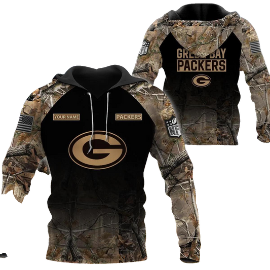 Green Bay Packers Personalized Hunting Camo NFL 3D All Over Print Hoodie -Moonbestprint