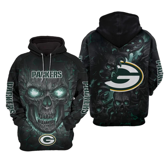 Green Bay Packers Lava Skull NFL 3D All Over Print Hoodie -Moonbestprint