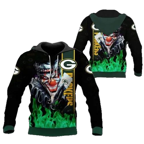 Green Bay Packers Joker Poker Green Bay NFL 3D All Over Print Hoodie -Moonbestprint