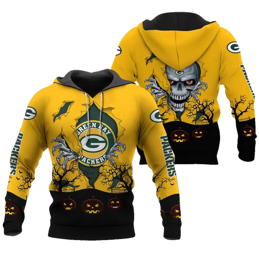 Green Bay Packers Halloween 3D NFL All Over Print Hoodie -Moonbestprint