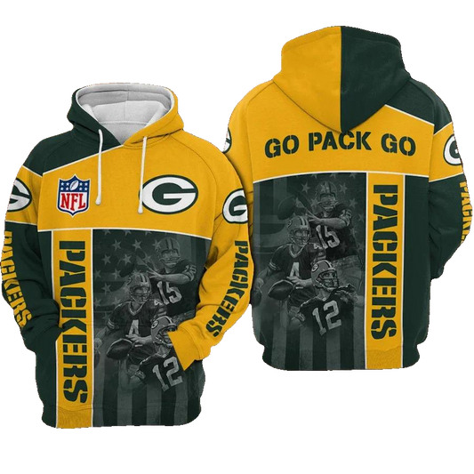 Green Bay Packers Go Pack Go NFL 3D All Over Print Hoodie -Moonbestprint