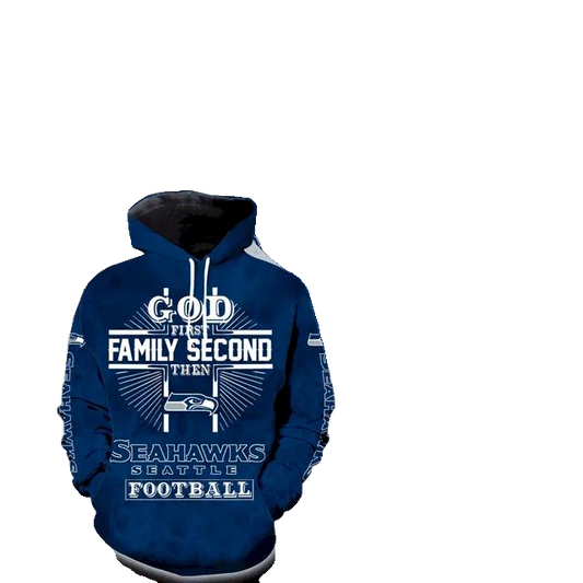 God 1St Family 2Nd Then Seattle Seahawks NFL 3D All Over Print Hoodie -Moonbestprint