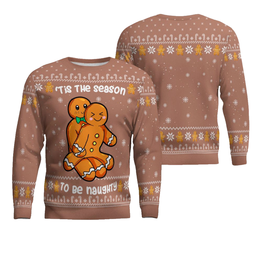 Gingerbread Tis The Season To Be Naughty Christmas Sweater Mocha Mousse – Moonbestprint