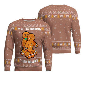 Gingerbread Tis The Season To Be Naughty Christmas Sweater Mocha Mousse – Moonbestprint