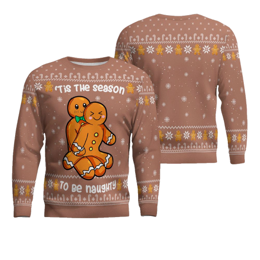 Gingerbread Tis The Season To Be Naughty Christmas Sweater Mocha Mousse – Moonbestprint