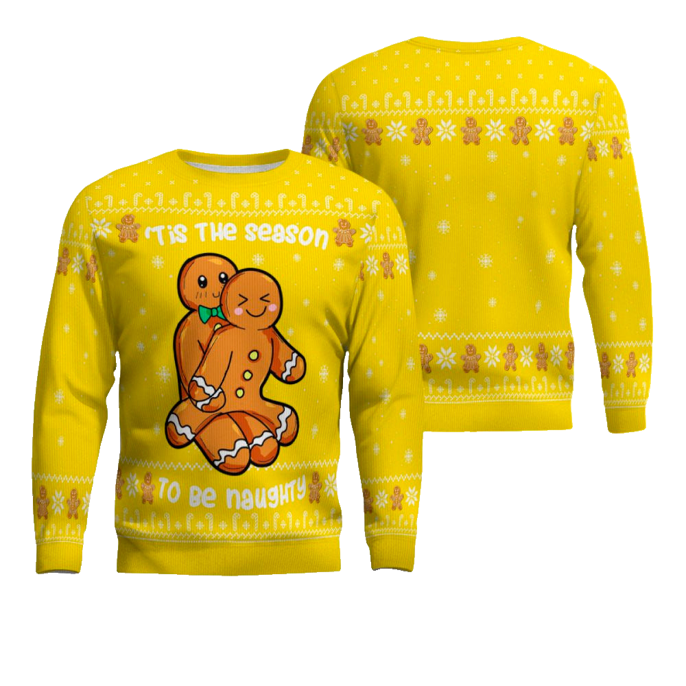 Gingerbread Tis The Season To Be Naughty Christmas Sweater Golden Yellow – Moonbestprint