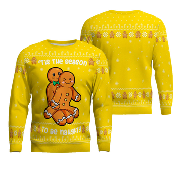 Gingerbread Tis The Season To Be Naughty Christmas Sweater Golden Yellow – Moonbestprint