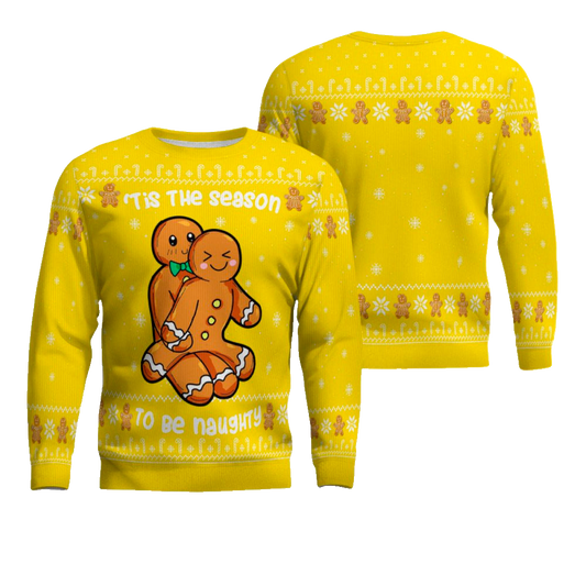 Gingerbread Tis The Season To Be Naughty Christmas Sweater Golden Yellow – Moonbestprint