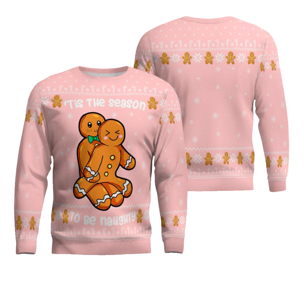 Gingerbread Tis The Season To Be Naughty Christmas Sweater Powder Pink – Moonbestprint