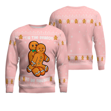 Gingerbread Tis The Season To Be Naughty Christmas Sweater Powder Pink – Moonbestprint