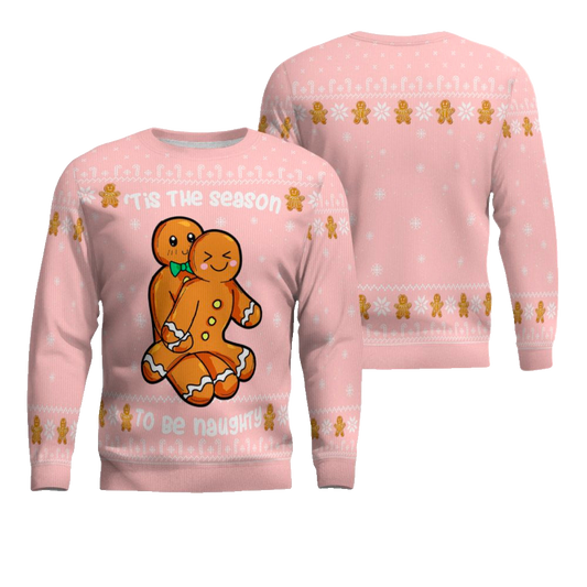 Gingerbread Tis The Season To Be Naughty Christmas Sweater Powder Pink – Moonbestprint
