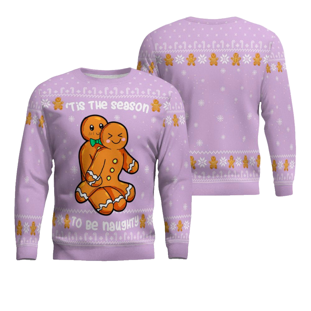 Gingerbread Tis The Season To Be Naughty Christmas Sweater Dreamy Lavender – Moonbestprint