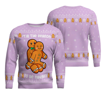 Gingerbread Tis The Season To Be Naughty Christmas Sweater Dreamy Lavender – Moonbestprint