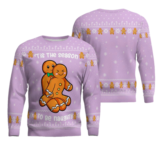 Gingerbread Tis The Season To Be Naughty Christmas Sweater Dreamy Lavender – Moonbestprint