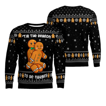 Gingerbread Tis The Season To Be Naughty Christmas Sweater Black – Moonbestprint