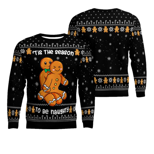 Gingerbread Tis The Season To Be Naughty Christmas Sweater Black – Moonbestprint