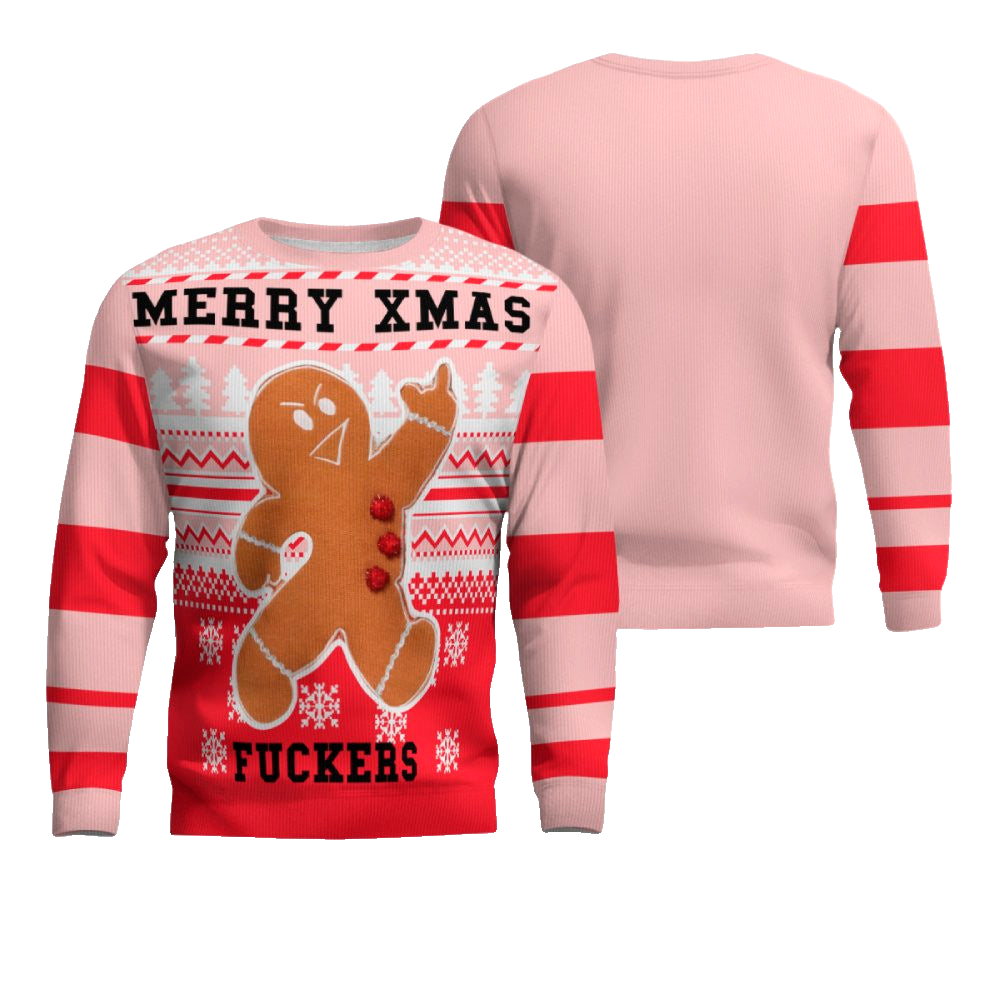 Gingerbread Merry Xmas Fuckers Ugly Christmas Sweater Powder Pink – Moonbestprint