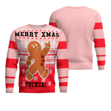 Gingerbread Merry Xmas Fuckers Ugly Christmas Sweater Powder Pink – Moonbestprint