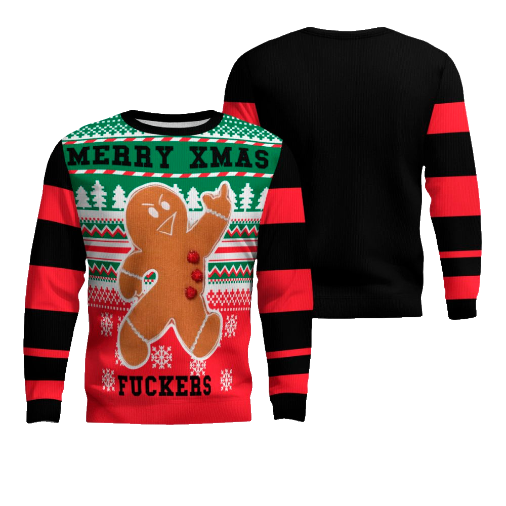 Gingerbread Merry Xmas Fuckers Ugly Christmas Sweater Black – Moonbestprint