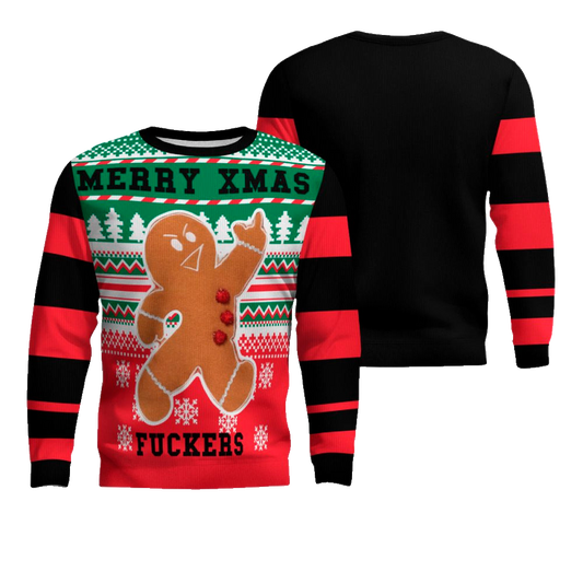 Gingerbread Merry Xmas Fuckers Ugly Christmas Sweater Black – Moonbestprint