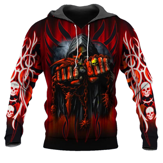 Game Over Grim Reaper Skull 3D All Over Print Hoodie -Moonbestprint