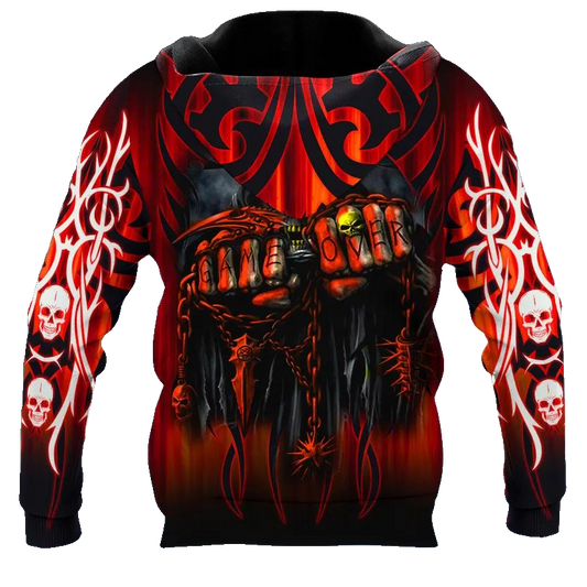 Game Over Grim Reaper Skull 3D All Over Print Hoodie -Moonbestprint