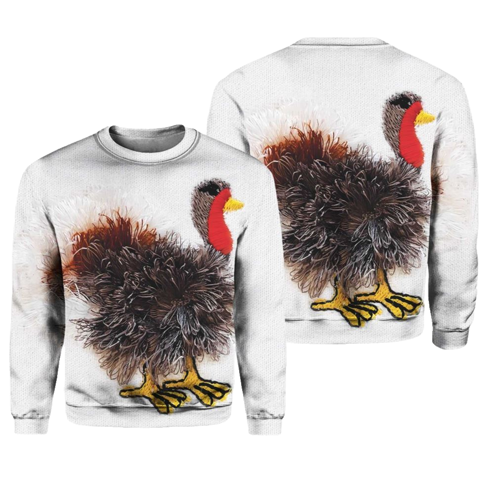 Funny Turkey Art Print Knit Pullover Sweater - Moonbestprint