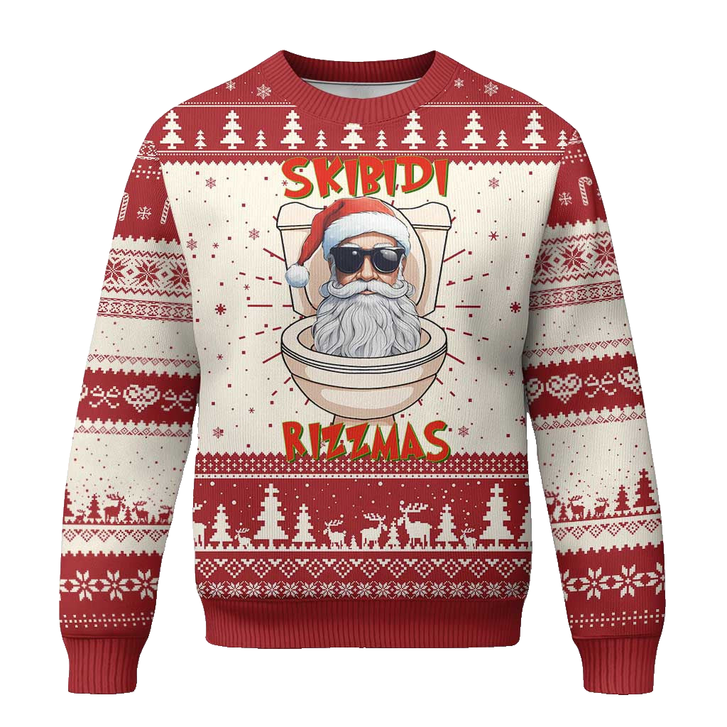 Funny Skibidi Rizzmas Santa Toilet Meme Ugly Christmas Sweater – Moonbestprint