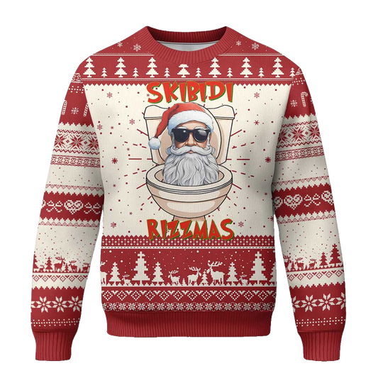 Funny Skibidi Rizzmas Santa Toilet Meme Ugly Christmas Sweater – Moonbestprint
