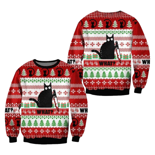 Funny Black Cat Christmas Gift For Lovers Creep Christmas Murder Cat Sweater New Year Eve Holiday Sweater Ugly Christmas Sweater – Moonbestprint
