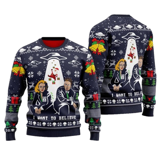 Fox Mulder Dana Scully The X Files I Want To Believe Ugly Christmas Sweater – Moonbestprint