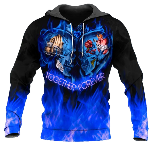 Forever Together Couple Skull 3D All Over Print Hoodie -Moonbestprint