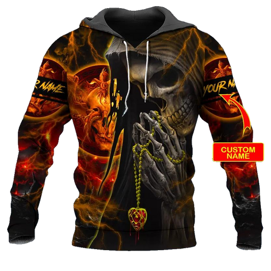 Forbidden Prayer Skull Custom 3D All Over Print Hoodie -Moonbestprint