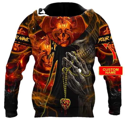 Forbidden Prayer Skull Custom 3D All Over Print Hoodie -Moonbestprint