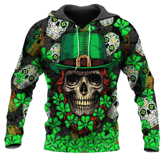 Fluky Saint Patrick's Day Skull 3D All Over Print Hoodie -Moonbestprint