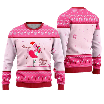 Flamingo Playing Guitar Ugly Christmas Sweater - Moonbestprint