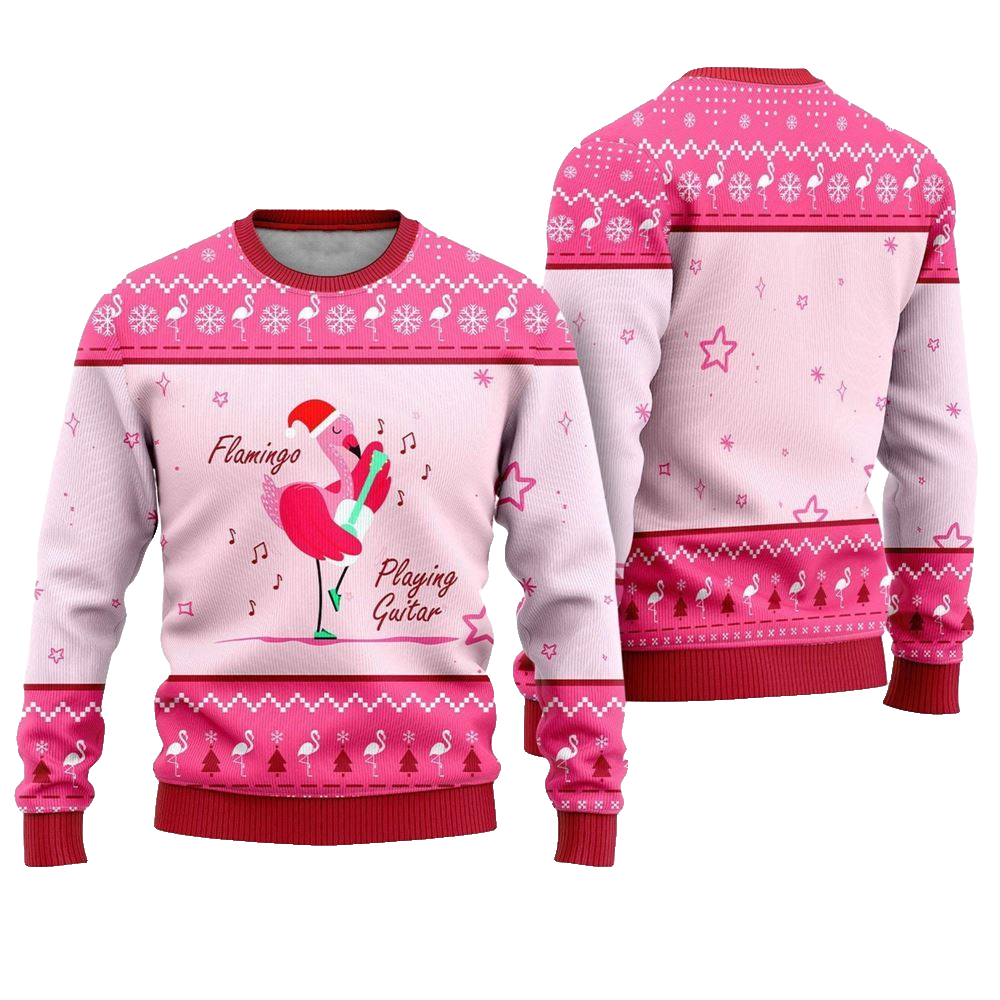 Flamingo Playing Guitar Ugly Christmas Sweater - Moonbestprint