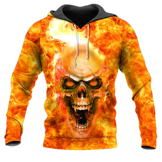 Flaming Pile Skull 3D All Over Print Hoodie -Moonbestprint