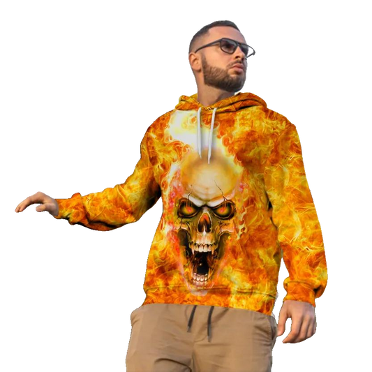 Flaming Pile Skull 3D All Over Print Hoodie -Moonbestprint