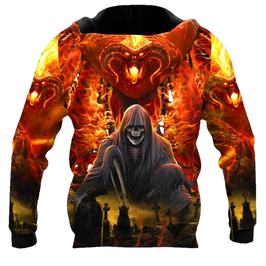 Flaming Death Skull 3D All Over Print Hoodie -Moonbestprint