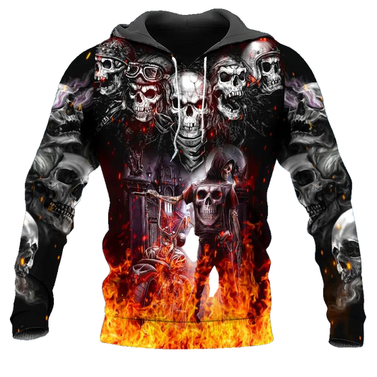 Five Ghost Riders Skull 3D All Over Print Hoodie -Moonbestprint