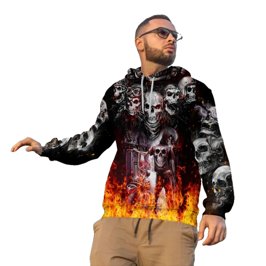 Five Ghost Riders Skull 3D All Over Print Hoodie -Moonbestprint