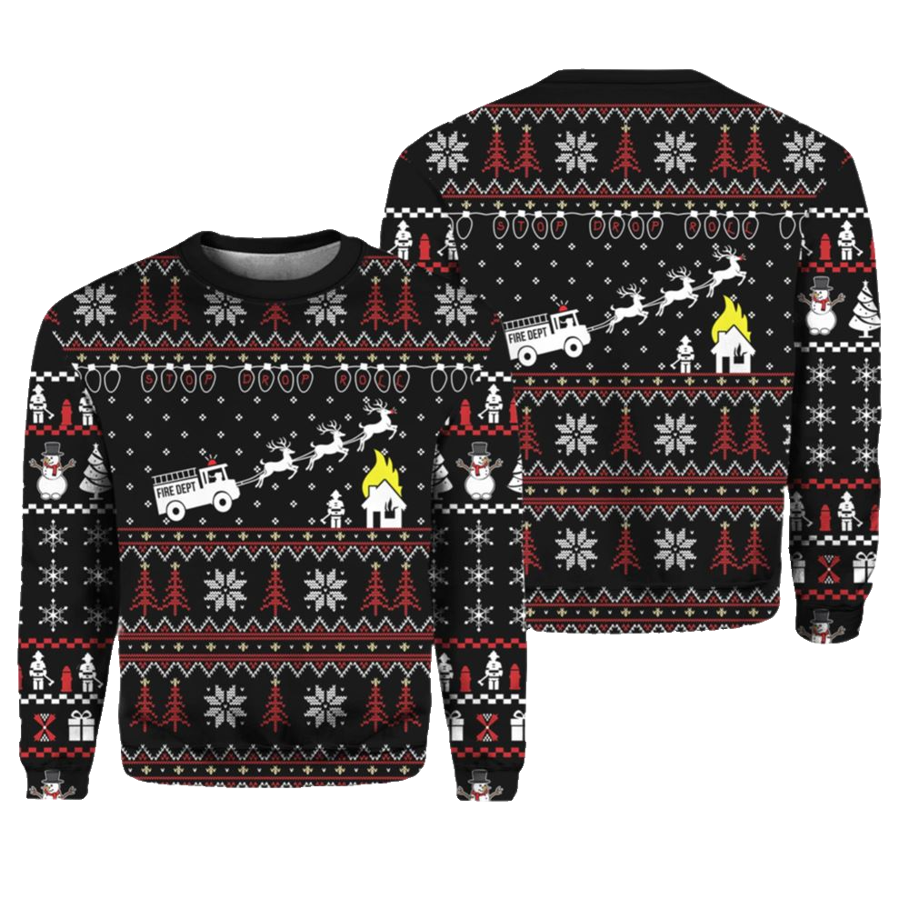 Firefighter FIRE DEPT Ugly Christmas Sweater - Moonbestprint