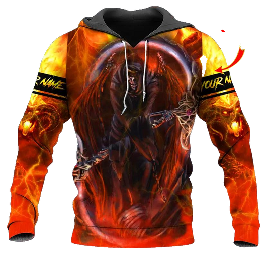 Fire Ghost Skull Custom 3D All Over Print Hoodie -Moonbestprint