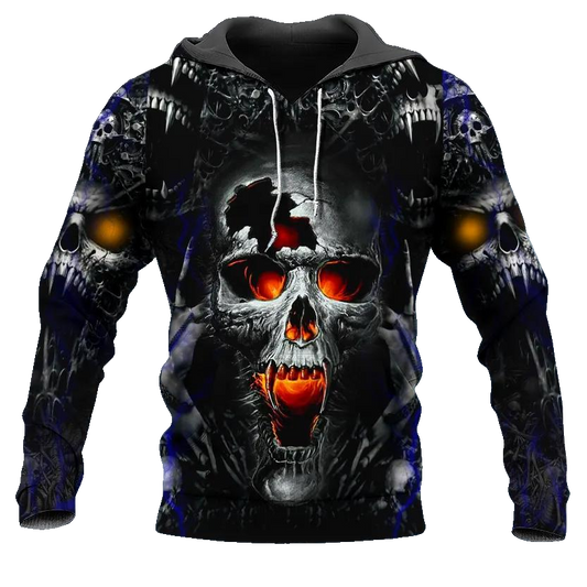 Fire Eyes Vampire Skull 3D All Over Print Hoodie -Moonbestprint