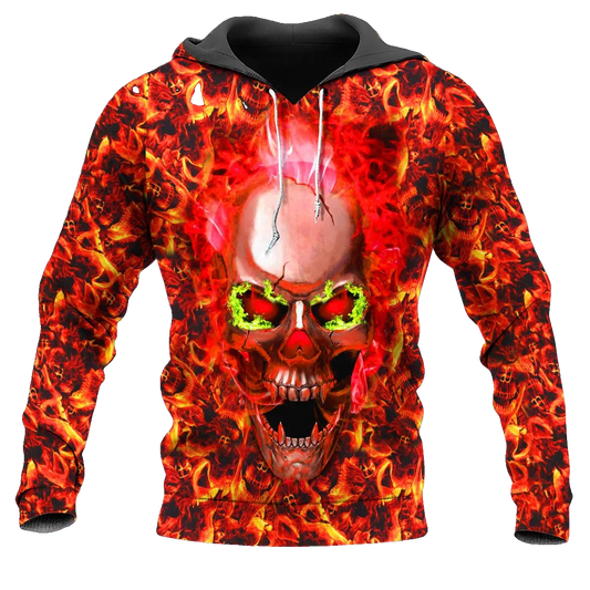 Fire Frenzy Skull 3D All Over Print Hoodie -Moonbestprint