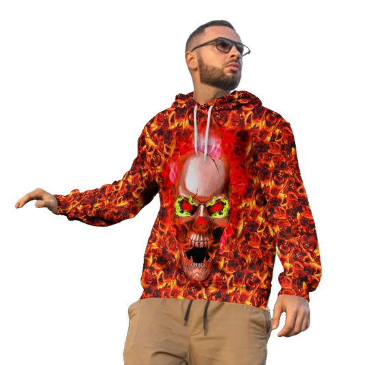 Fire Frenzy Skull 3D All Over Print Hoodie -Moonbestprint